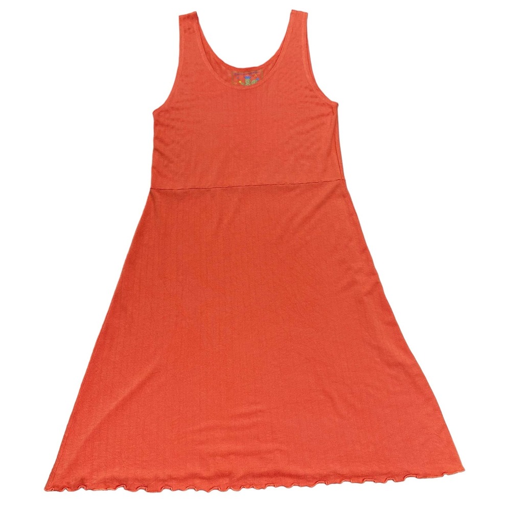 Gudrun Sjogen Sleeveless Midi Dress Medium Orange Cactus Stretch Scoop Scandi - Picture 2 of 16